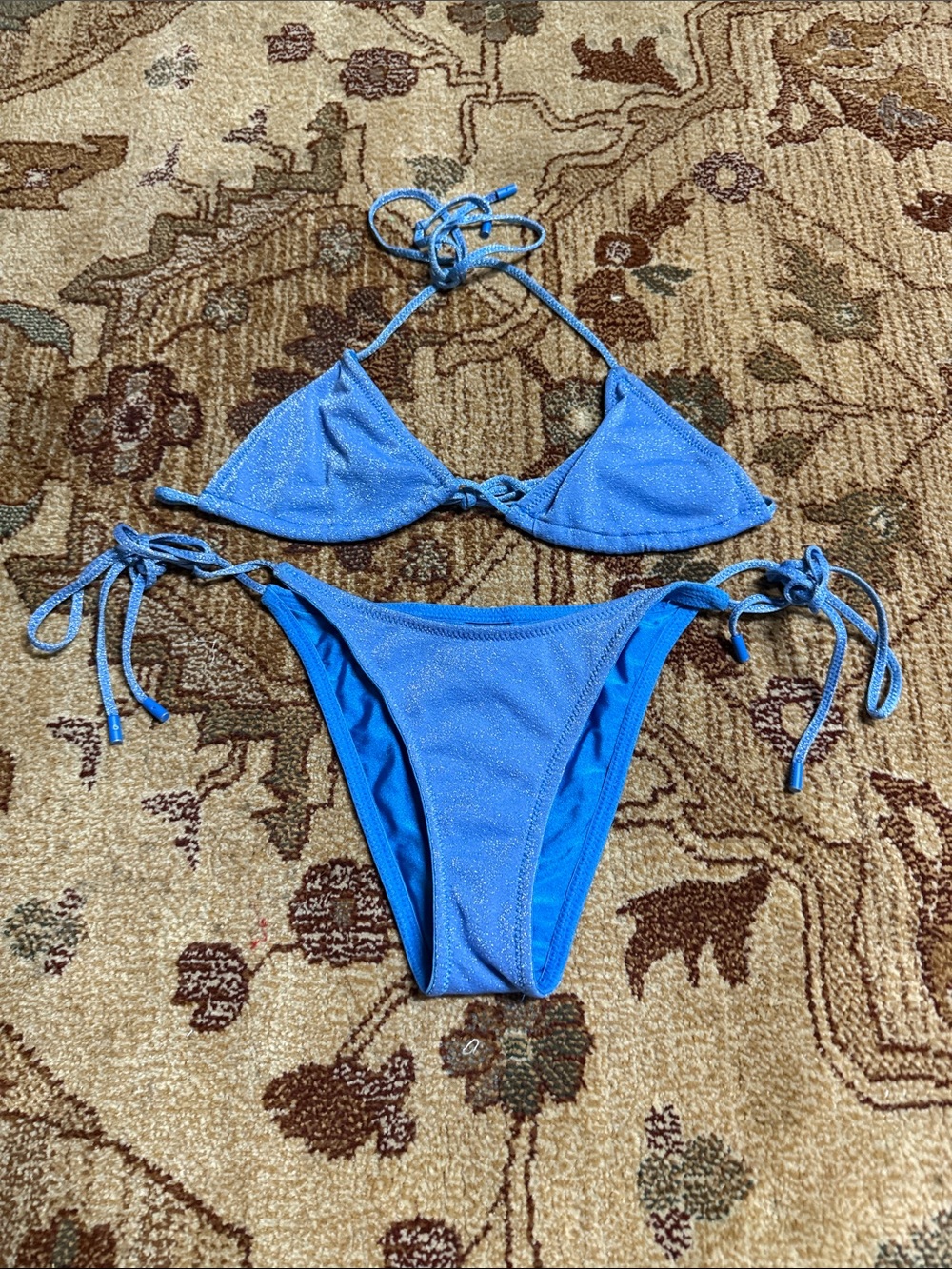Triangl blue metallic glitter bikini small